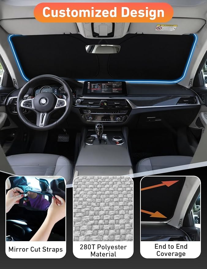 EcoNour Windshield Sunshade Compatible for Chevrolet Silverado EV/GMC Sierra EV 2024 2025 2026, Sun Visor for Front Windshield & Window Sun Shade Cover, UV Heat Blocker & Protector, Car Accessories