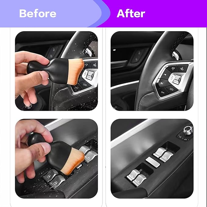 AOCISKA Car Interior Detailing Brush,Soft Bristle Cleaning Brush Car Detailing Brush Dusting Brush,Car Interior Cleaning Tool,Auto Detail Brush Car Dash Duster Brush (Black&Rose with Cap)