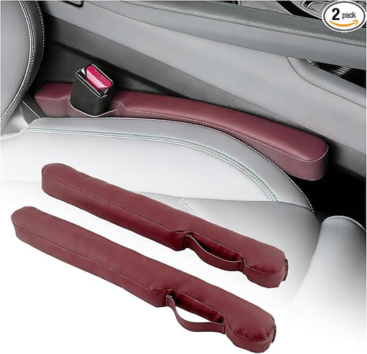 2026 New Car Seat Gap Filler 2 Pack,Leather Seat Gap Filler Strip with Fix Strap to Avoid Items from Falling,Universal Car Seats Gaps Plug Cars Interior Accessories (Burgundy)