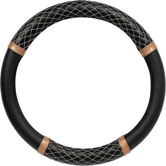 Carbella Rose Gold Quilted Steering Wheel Cover - Elegant Craft 15" Steering Cover for Cars, Trucks, SUV Accessories Accent