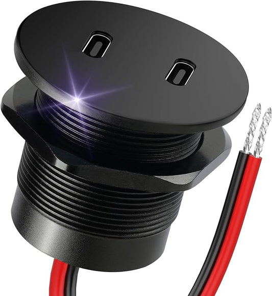 50W 12V USB Outlet Dual 25W USB-C Charger PD 3.0 Aluminum Fast Charging Socket, Replacement Car Charger Accessories for RV Camper Trailer Truck Boat Golf