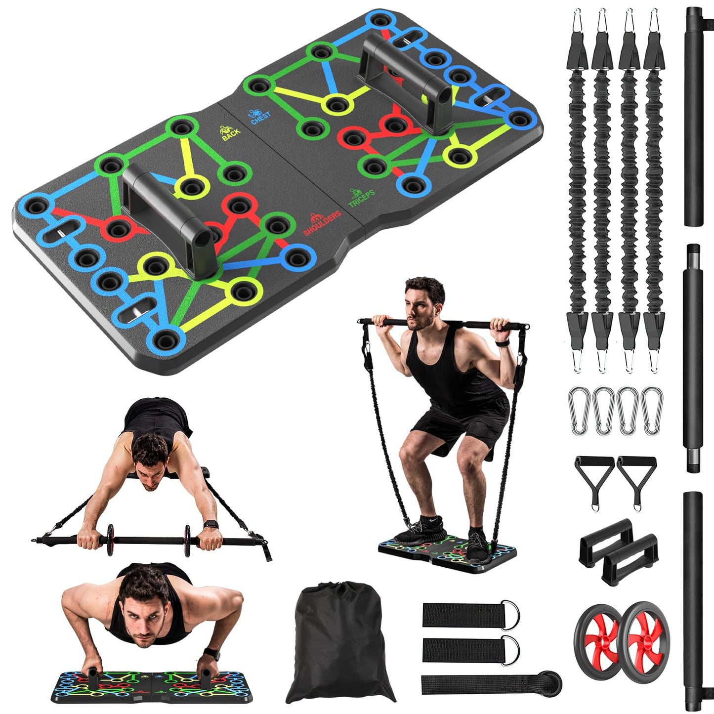 AERLANG Push Up Board, Portable 30-in-2 Workout Set for Push Up, Chest Fitness Equipment with Pilates Equipment & Ab Roller for Men & Women, Fat Burning Push Up Bar for Home Gym