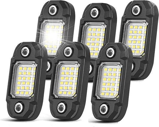 6Pods White Rock Lights 24 LEDs Chips Neon Trail Rig Lamp Underglow Lighting for Cars Trucks SUV ATV (White)