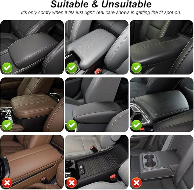 Upgraded Car Center Console Cover Fit for RAV4 Faux Leather Car Armrest Cover Cushion with 2 Storage Bags,Car Armrest Storage Box Interior Accessories(Beige&Whiteline)