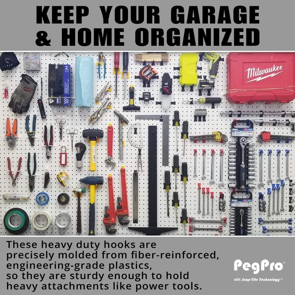PegPro® J Hooks Kit for Standard “Wood Fiber” pegboard – Durable Plastic Pegboard Hooks - for Garage, Kitchen, Craft Room, and More (J Hook - 24 Pack, Black)