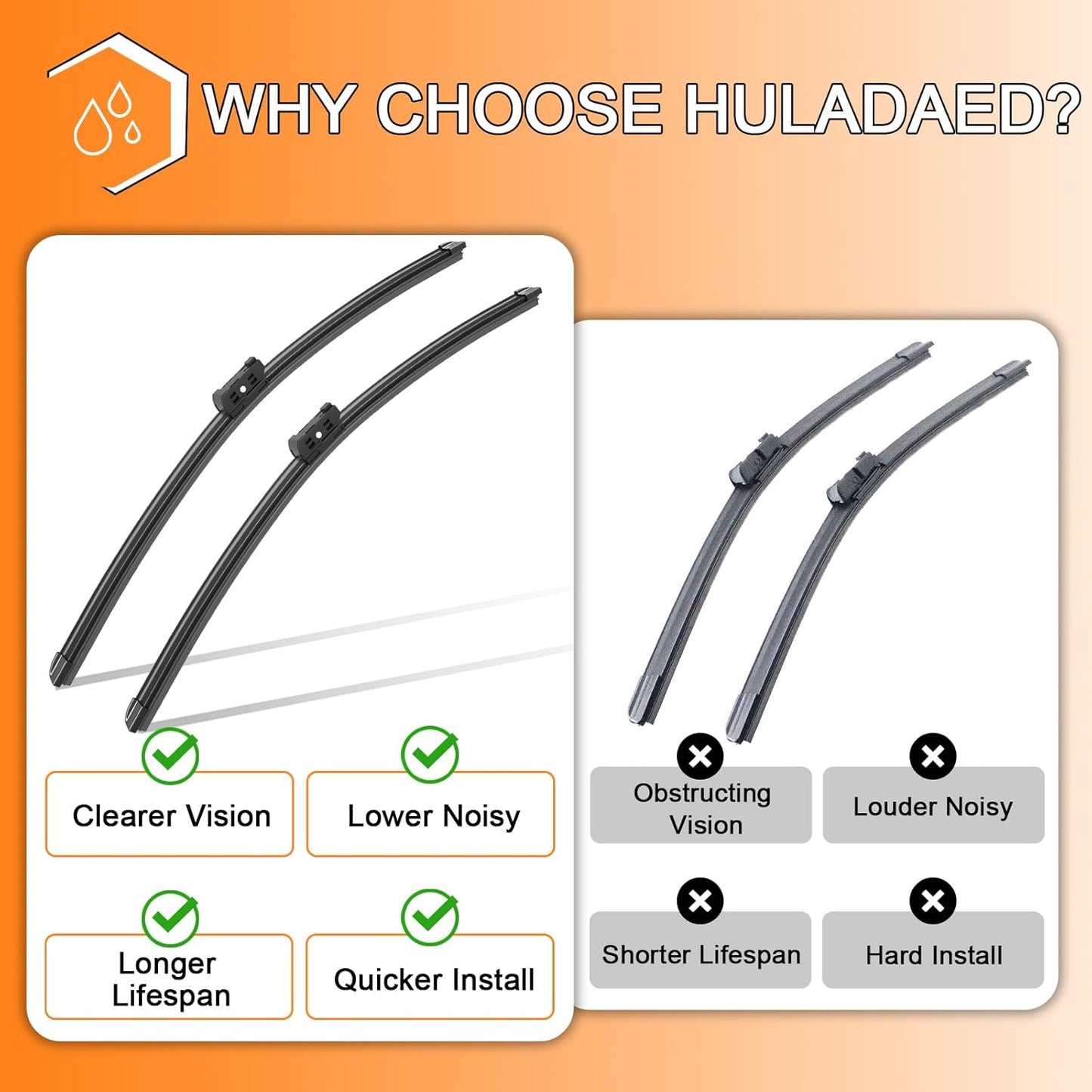 HULADAED® 25'' 22'' 15'' Windshield Wipers Replacement for Volkswagen Tiguan 2022-2018 Touareg 2023-2019 Silicone Front Rear Wiper blades for MY Car-All Weather & Quiet(3 PACK)