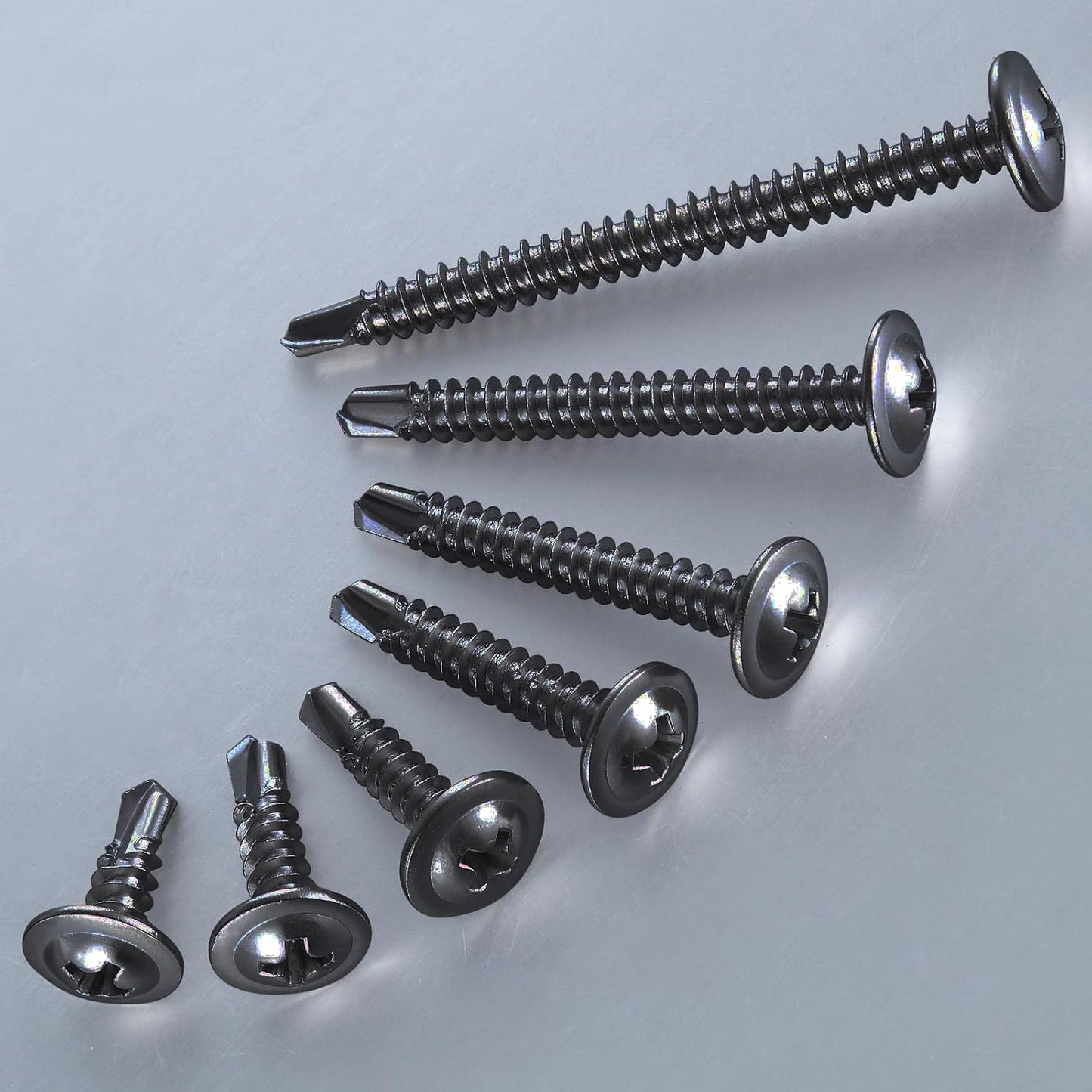 (200 pcs) Wensilon #10×1-1/4” for Sheet Metal Self-Tapping Screws 410 Black Stainless Steel Truss Head High-Strength Quick Tapping