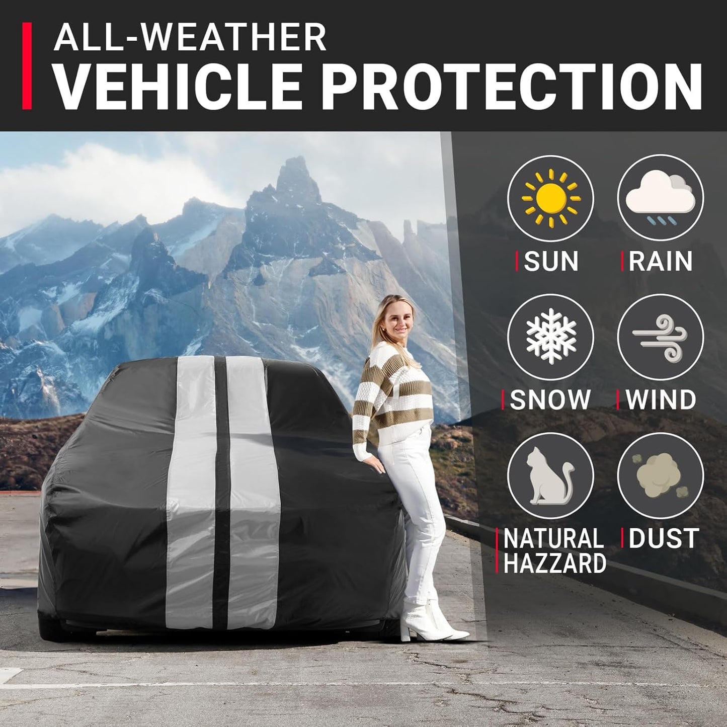 iCarCover Custom Car Cover for Buick Regal (1973-1977) Waterproof All-Weather Rain Snow UV Sun Protector Full Exterior Indoor Outdoor Car Cover (Stripe - Black/Gray)