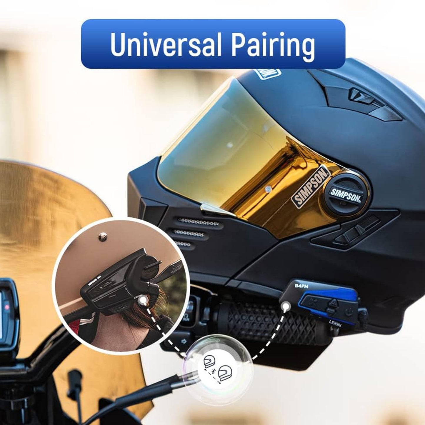 LEXIN B4FM Motorcycle Bluetooth Headset, 10 Riders Helmet Bluetooth Intercom, Universal IP67 Communication Systems with Music Sharing, Noise Cancellation, FM Radio, Fit for Snowmobile, 2 Pack