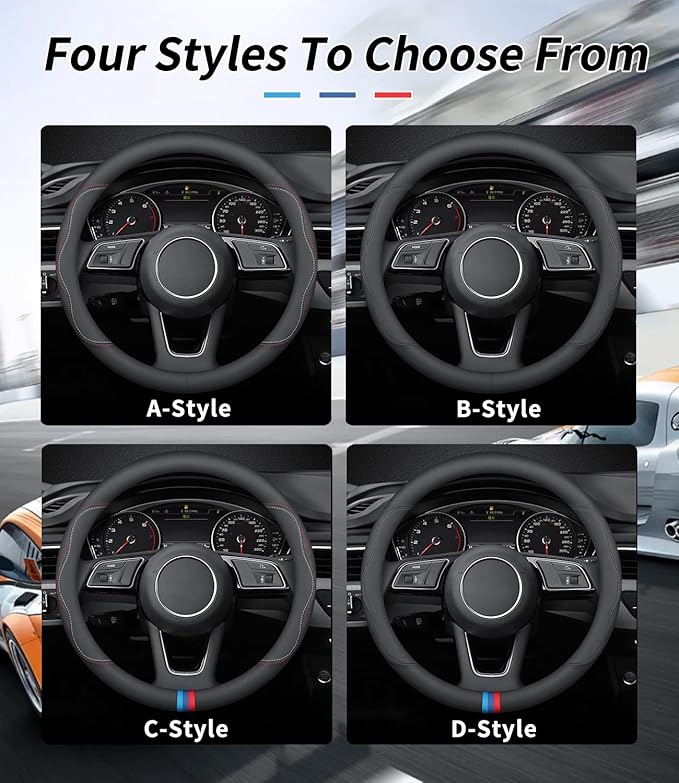 Custom-Fit for Audi Steering Wheel Cover, Premium Leather Car Steering Wheel Cover with Logo, Non-Slip, Breathable (D-Style,for Audi)