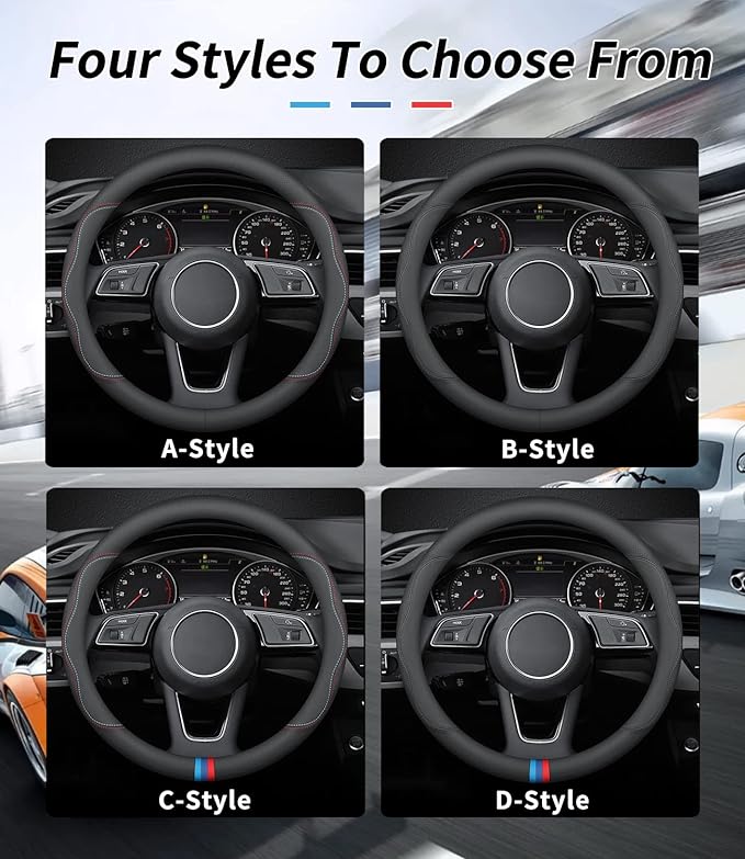 Custom-Fit for Mazda Steering Wheel Cover, Premium Leather Car Steering Wheel Cover with Logo, Non-Slip, Breathable (C-Style,for Mazda)