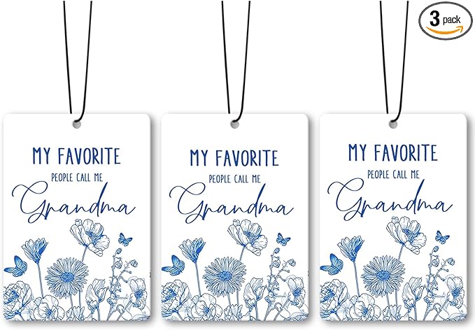 Grandma Gifts Car Air Freshener Accessories 3pcs,My Favorite People Call Me Grandma Gifts for Grandmother Christmas,Rustic Blue Flower Hanging Scent Fragrance Card for Women Closet Home Decor