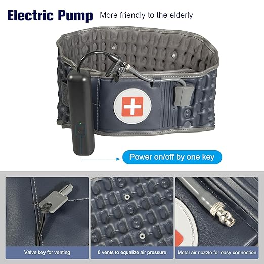 Decompression Back Belt with Electric Inflatable Pump -Lumbar Support Belt for Lower Back Pain Relief, Air Traction Device Fits Waist Size 29-49 Inches (Blue)