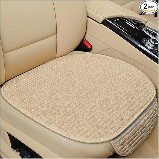 2PCS Car Seat Bottom Cover Pad, Comfortable Auto Front Seat Button Cushion Pad with Pocket, Breathable Vehicle Seat Protector Mat, Universal Truck SUV Van Car Accessories (Beige)