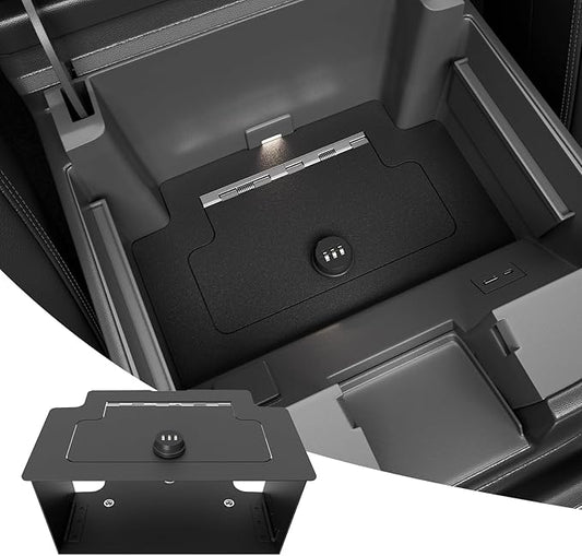 Center Console Safe Vault Compatible with 2023-2026 Chevy Silverado GMC Sierra 1500 Modified 2022 Model Console Safe Organizer Lock Box Replacement for 2022-2026 Chevy Silverado Accessories