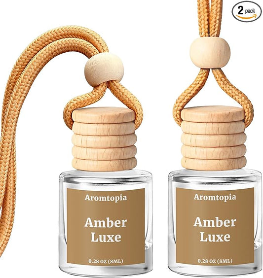Car Air Fresheners, Aromtopia Hanging Car Fragrance Diffuser, 2 Pack, Long-lasting, Car Rear View Mirror Accessories, Automotive Odor Eliminator - Amber Luxe Scent