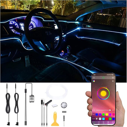 3 m Optic Fiber Car Ambient Lighting Kit Bluetooth App Control 64 Colors Multicoloured Music Interior Lighting Kit 12V 1W
