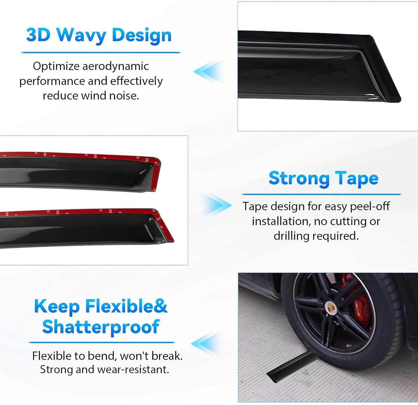 4pcs Front+Rear Smoke Tint Sun/Rain Guard Outside Mount Tape-On Vent Window Visors Compatible with 10-15 Cruze 16 Cruze Limited