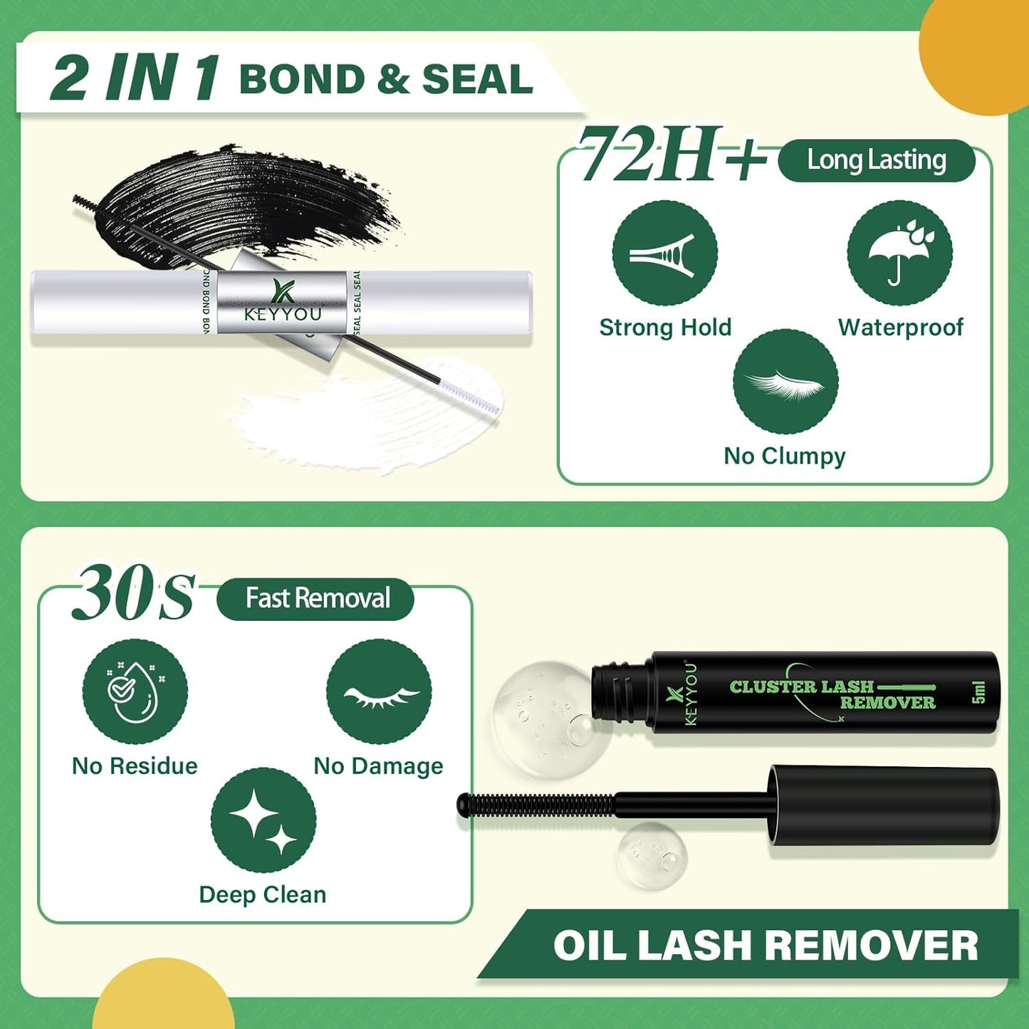 DIY Lash Extension Kit KEYYOU 144pcs Lash Clusters Eyelash Extension Kit with Mascara Brush Bond and Seal Lash Remover Lash Applicators Lash Brush for DIY Lash Extensions (Y22 Kit)