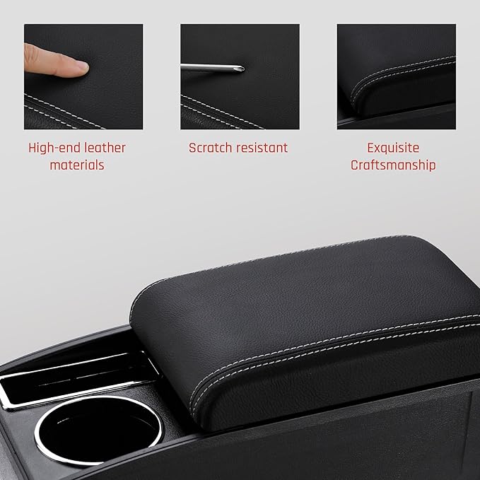 Car Armrest Box for Toyota Yaris Vitz 2006-2011 Auto Accessories Center Console Leather Arm Rest Double-Layer Storage Space with Cup Holder (White Thread)