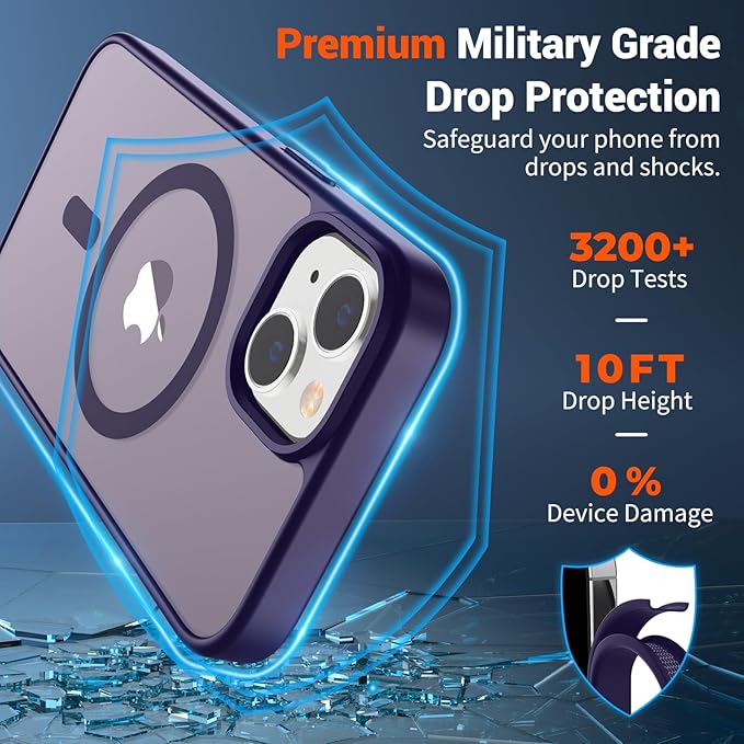 SUPFINE Magnetic for iPhone 14 Case & iPhone 13 Case (Compatible with MagSafe) (Military Grade Drop Protection) Slim Translucent Matte Shockproof Phone Cover,Dark Purple