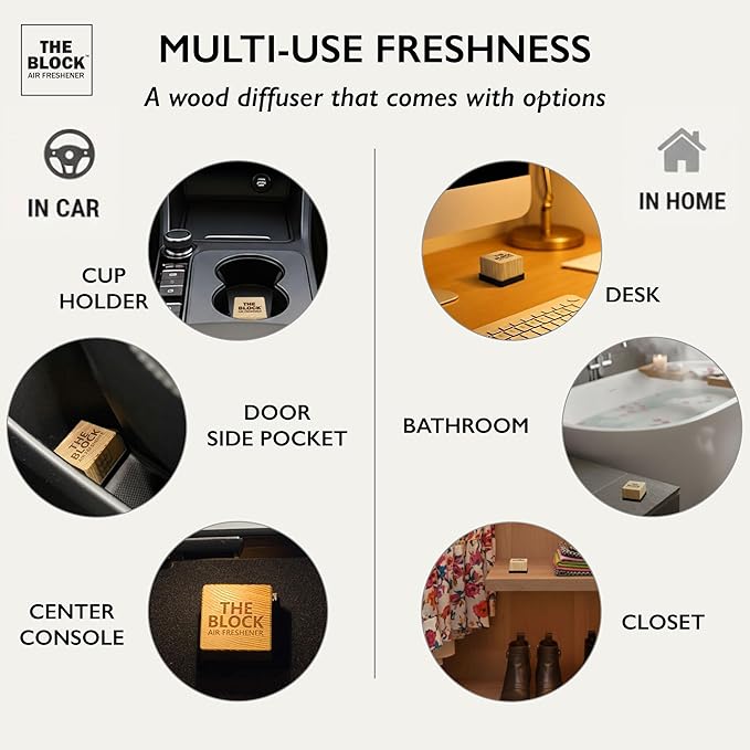 The Block - Wooden Car Air Freshener & Odor Eliminator - Long Lasting 30+ Day Scent - Car & Home Use - Fresh Gift Idea - Made in USA - Fruit Scents 3-Pack