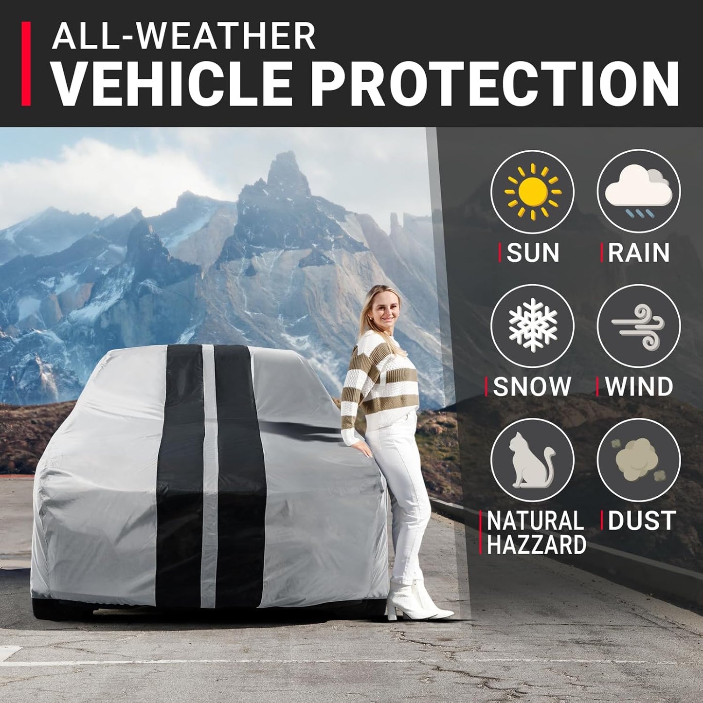 iCarCover Custom Car Cover for Pontiac Lemans 2-Door, 4-Door (1978-1981) Waterproof All-Weather Rain Snow UV Sun Protector Full Exterior Indoor Outdoor Car Cover (Stripe - Gray/Black)
