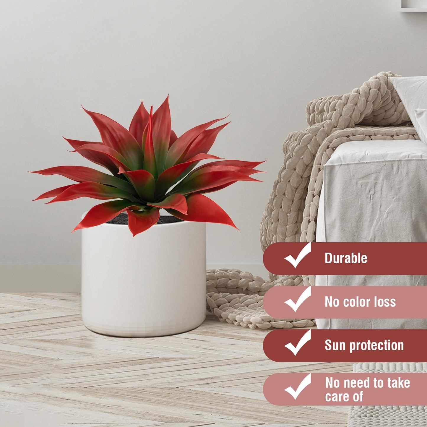 Ttranewsoo Artificial Agave Plants,Large UV Resistant Fake Agave Planters for Indoor and Outdoor Decorating Tropical Plant Succulents Greenery Indoor Decor (2Pack,18" Red)