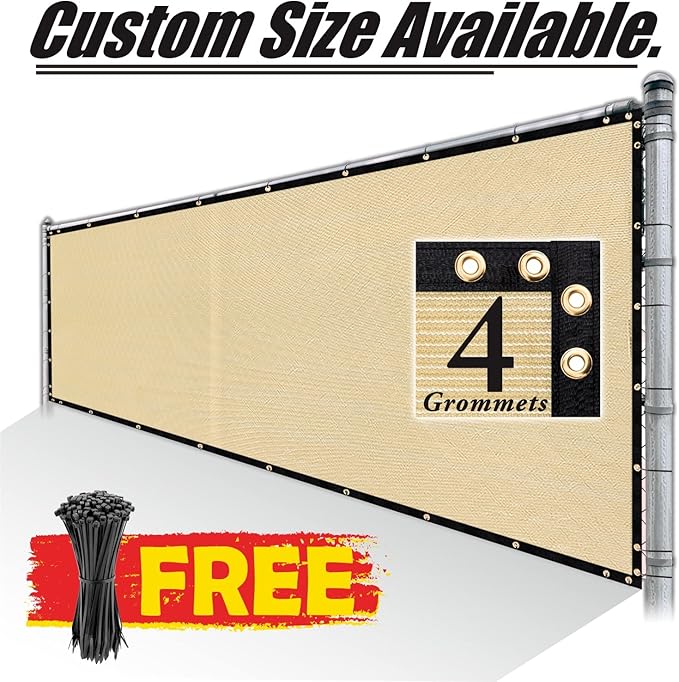 Royal Shade Custom Size 5' x 53' Beige Fence Privacy Screen Windscreen Cover Netting Mesh Fabric Cloth - Cable Zip Ties Included (We Make Custom Size)
