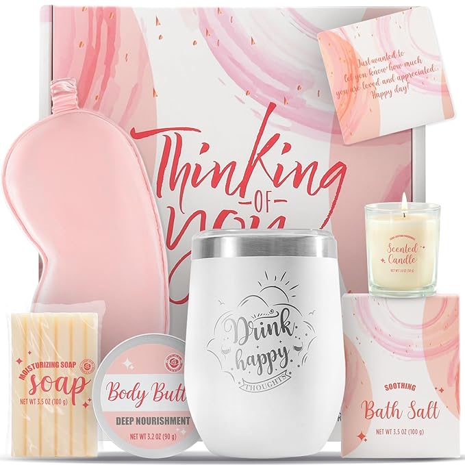 Gifts for Women Bath & Body Rose Spa Gift Sets for Birthday, 8 Pcs Gift for Women, Self Care Kit for Tumbler, Eye Mask, Mothers Day Gifts