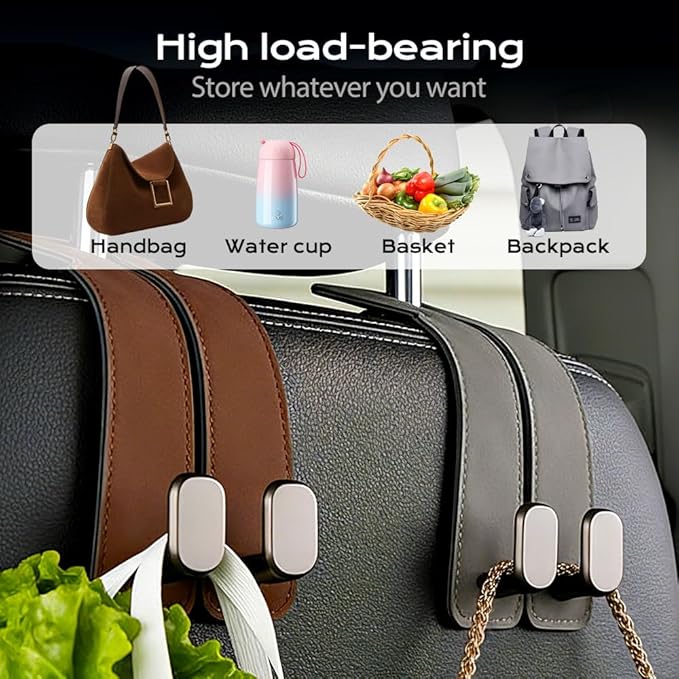 2026 Car Headrest Storage Hooks - Universal Backseat Hanger Organizer for Handbags & Grocery Bags (1, Brown)