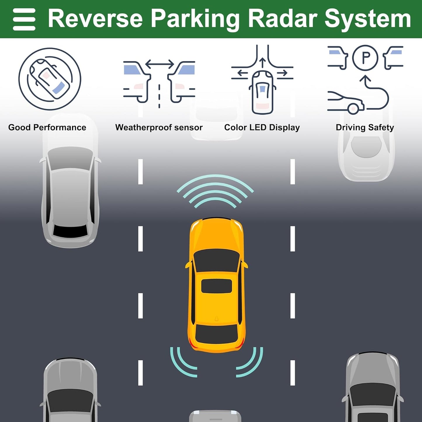 Motoforti Universal Car Auto Vehicle Reverse Backup Radar System Reverse Parking Sensors Alarm Buzzer Reminder Distance Detection Gray 2 Pcs Parking Sensors