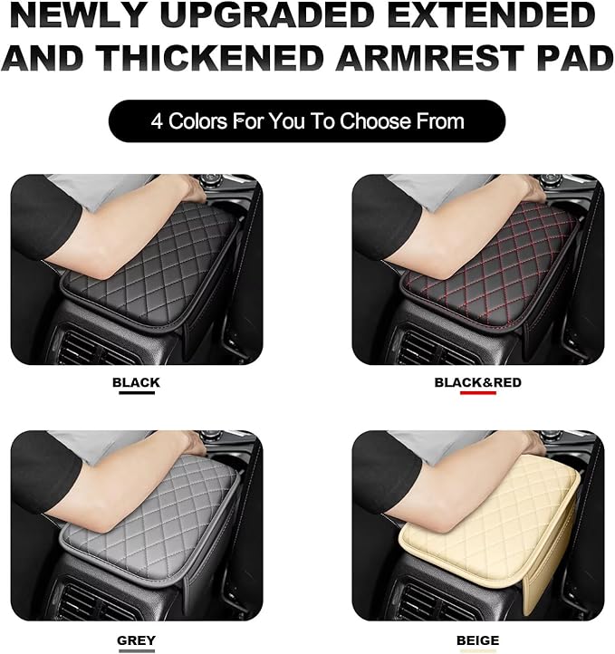 Upgraded Car Center Console Cover Fit for Corolla Cross Faux Leather Car Armrest Cover Cushion with 2 Storage Bags,Car Armrest Storage Box Interior Accessories(Grey&Whiteline)