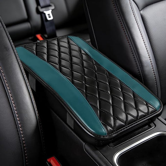 Car Center Console Cushion Pad, Arm Rest Covers, 12.6"×7.5" Leather Waterproof Auto Armrest Seat Box Protector, Auto Comfortable Center Console Cover Universal for Most Vehicles (Dark Green)