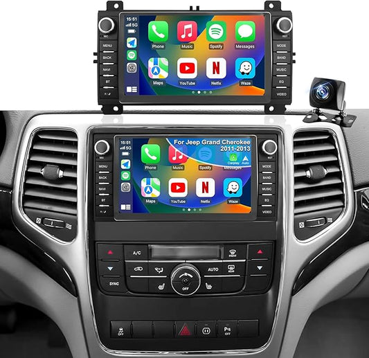 5GWiFi Upgrade Car Radio for Jeep Grand Cherokee 2011-2013, Dodge Durango 2011-2013, 7inch Touch Screen Stereo Headunit Wireless Carplay Android Auto GPS Navigation FM Camera Bluetooth RDS Mirror Link