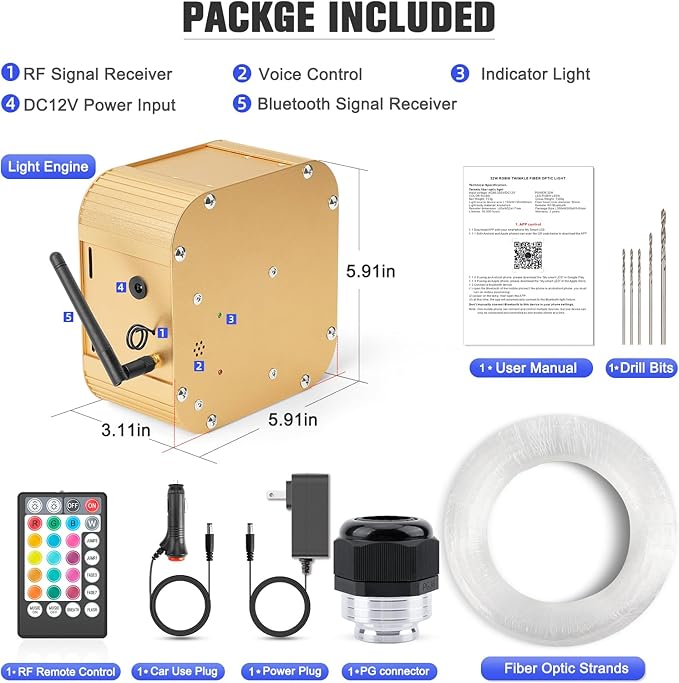 32W Twinkle Starlight Headliner Kit, 800pcs*0.03in*13.1ft LED Fiber Optic Lights Kit, Star Ceiling Light+10 Crystals+Adapter+Cigarette Lighter for Car Roof/Home with APP/Remote/Music Mode