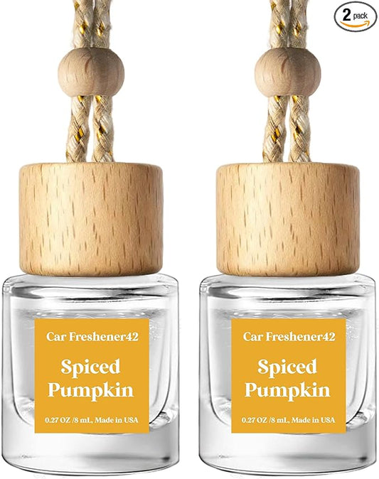 C Classy Hanging Car Air Freshener 2 Pack, Spiced Pumpkin Essential Oil Diffuser, Long-Lasting Fragrance, Cute Glass Bottle Car Accessories for Women & Men, Made in USA