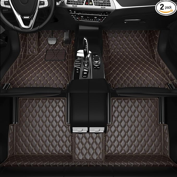 All-Weather car Floor MATS-Suitable for 99% of car Models,Leather car mat, offering Personalized Embroidery and Multiple Color Options,Provide Protection for car Rug (Dark Brown)