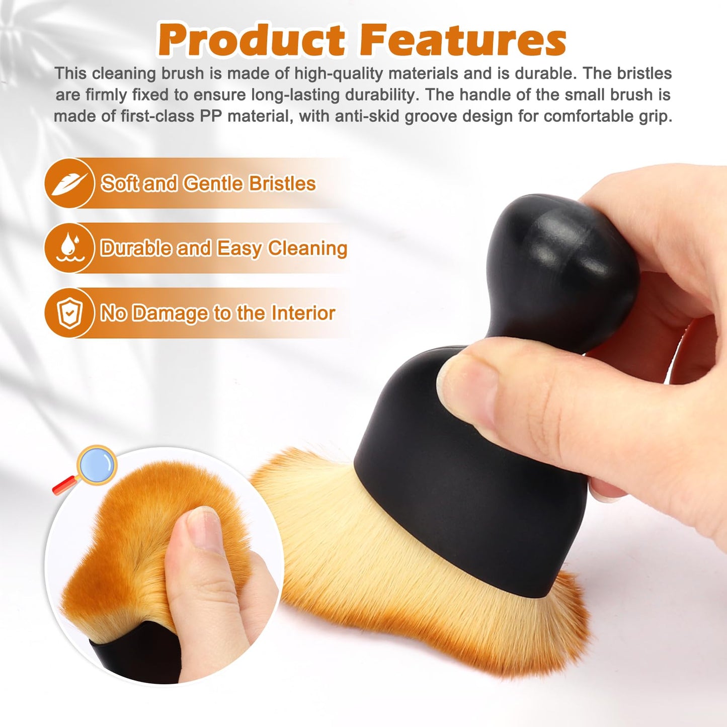 Auto Car Detailing Brush Set Car Interior Cleaning Kit Includes 3 Boar Hair Detail Brush,3 Wire Brush, 3 Air Vent Brush for Cleaning Car Interior Exterior, Dashboard Engines Leather Wheel