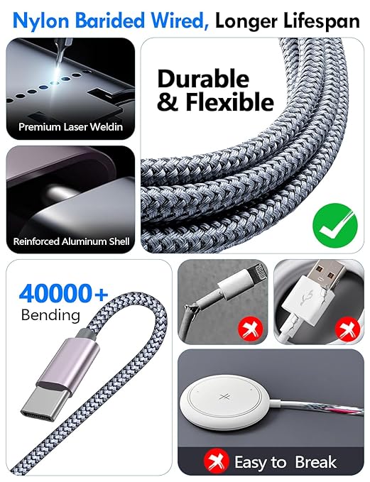 Travel Essentials for Apple Watch Charger,iPhone Charger,3 in 2 Type C/L/Magnetic Fast Charging Cable,Multi Charging Cable Portable Designed for iWatch Series,iPhone 17-11,Galaxy S26-S21,Car-5FT