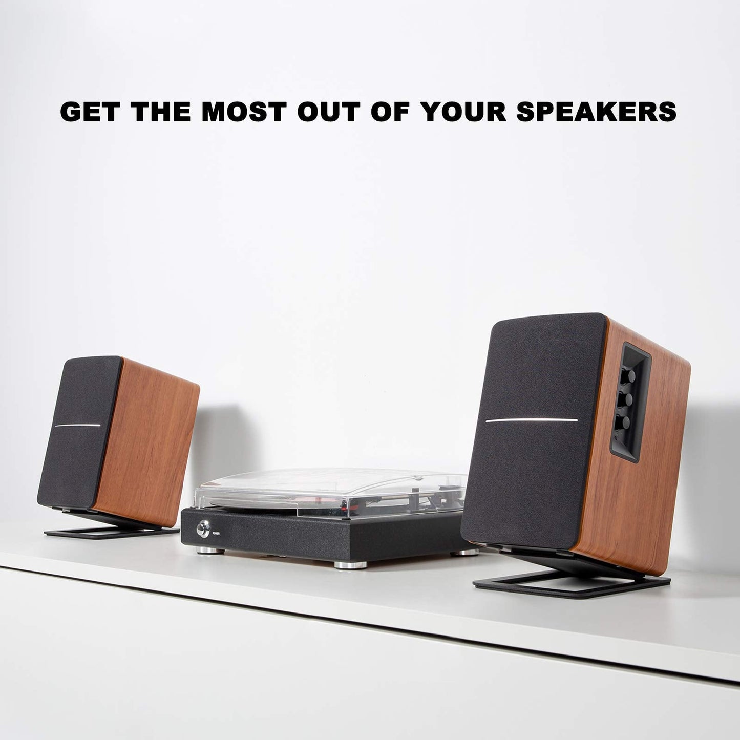 7" Desktop Speaker Stands for Midsize Bookshelf Computer Speakers, Studio Monitor Vibration Damping Tilted Tabletop Speaker Stands, Black - Pair
