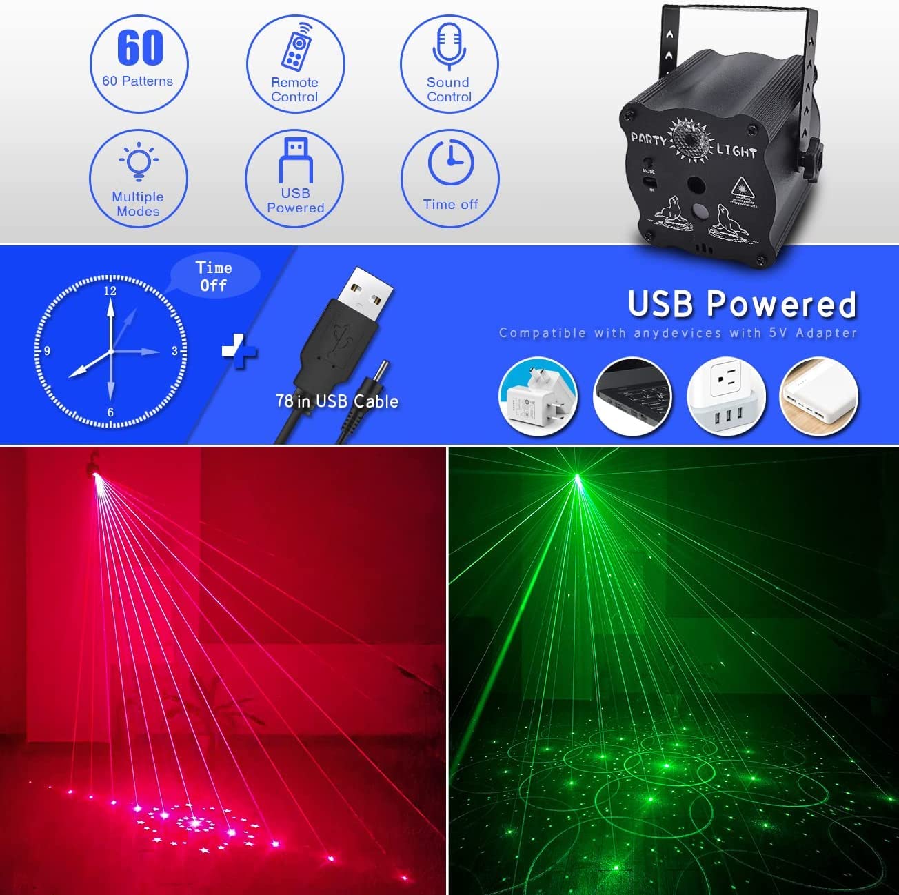 Party Lights DJ Disco Lights, Sound Activated with Remote Control for Dance Party Karaoke Living Room Pub