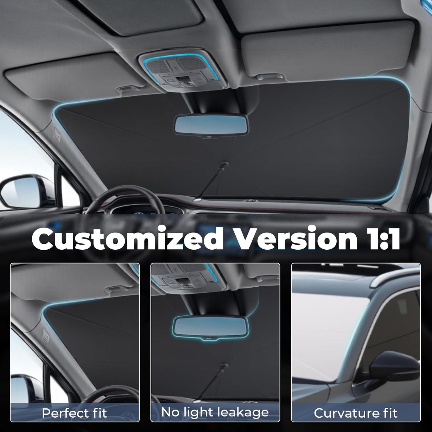 Windshield Sun Shade Umbrella: for GMC-Sierra-1500-2500-3500-2019-2025-4-Layers Front Custom Car Window Shades - Double Thickened Foldable GMC Sierra 1500 2500 3500 Sunshades Block UV Keep Cool