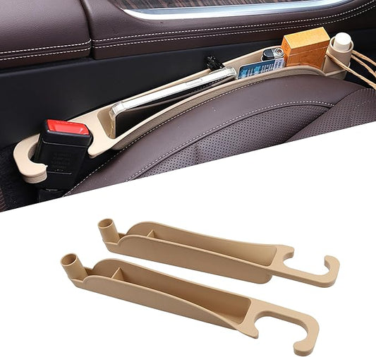 2PCS Car Seat Gap Filler Organizer, Multifunctional Seat Side Gap Filler Between Seat and Console, with Organizer & Hook Function for Avoiding Dropped Items, Universal Fits (Beige)