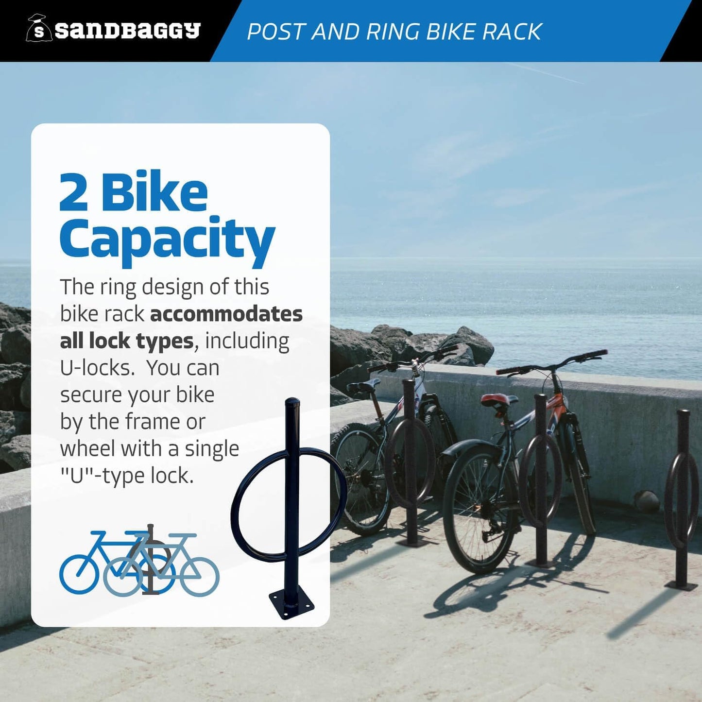 Sandbaggy Post and Ring Bike Rack - Commercial Bike Racks - Galvanized Steel - Anti-Theft Design - In Ground, Apartments, Sidewalks, Industrial (Orange, 10)