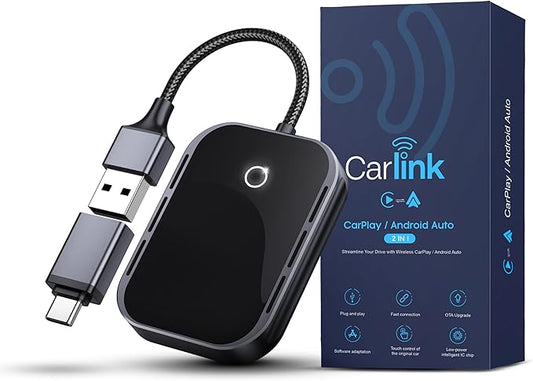 Carlink Wireless CarPlay & Android Auto Adapter for iPhone & Android - USB-C, No Latency, Seamless Multi-User Connection (iOS 10+, Bluetooth Car Stereo Support)