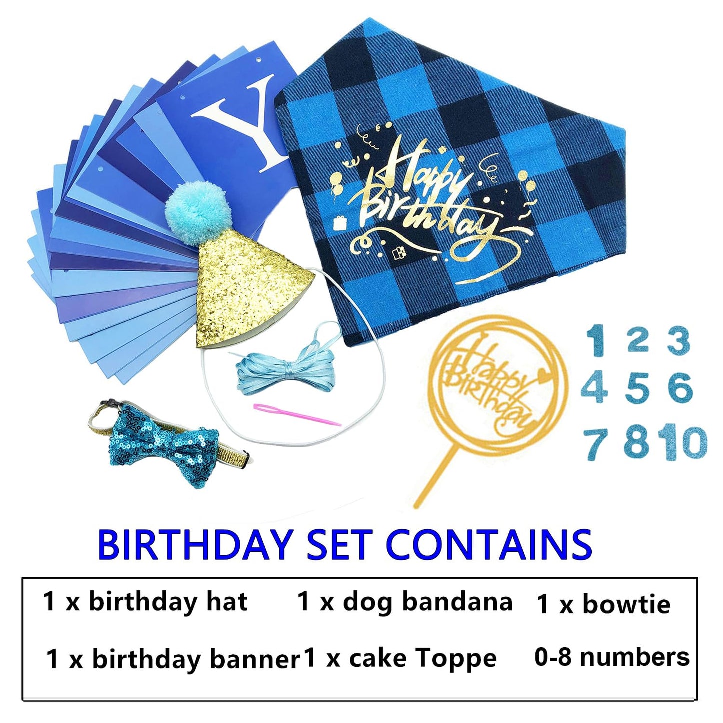 ADOGGYGO Dog Birthday Boy Bandana, Puppy 1st Birthday Party Supplies, Pet Party Hat Scarf Bowtie Banner Set for Small Medium Dogs (Small&Medium)