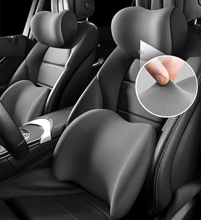 Car Lumbar Support Pillow Neck Pillow Set for Tesla Model 3 2017 2018 2019 2020 2021 2022 2023,Softness Cushion Neck Back Pain Relief Seat Accessories,Grey