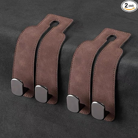 Car Headrest Hooks for Purses and Bags, Double Flexible Leather Hooks Car Accessories Interior for Women Men, 2 in 1 Back Seat Hook Car Organizer and Storage Car Essentials Organization Car Must Haves