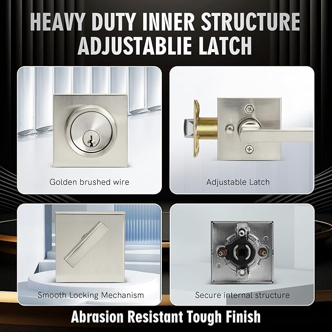 Exterior Door Lock Set with Deadbolt, Front Door Handle Set, Heavy Duty Keyed Alike Privacy Handles, (3Pack-Set,Satin Nickel)